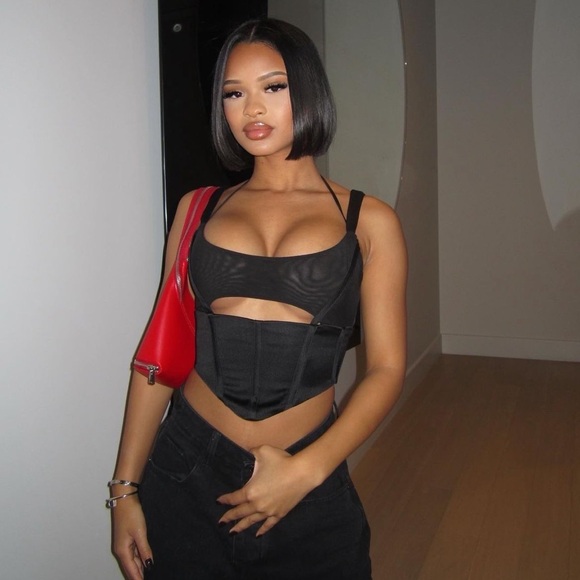 House of CB Tops - Black cut out tie up corset top